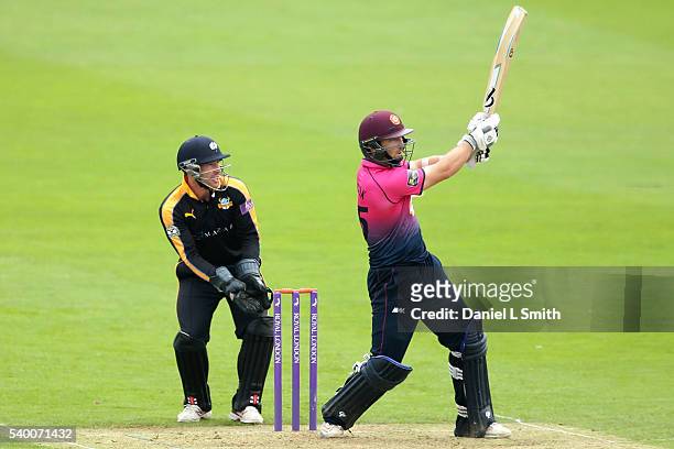 Robert Newton of Northamptonshire bats during the Royal London One-Day Cup match between Yorkshire and Northamptonshire on June 14, 2016 in...