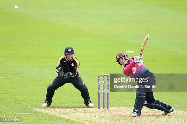 Robert Newton of Northamptonshire bats during the Royal London One-Day Cup match between Yorkshire and Northamptonshire on June 14, 2016 in...