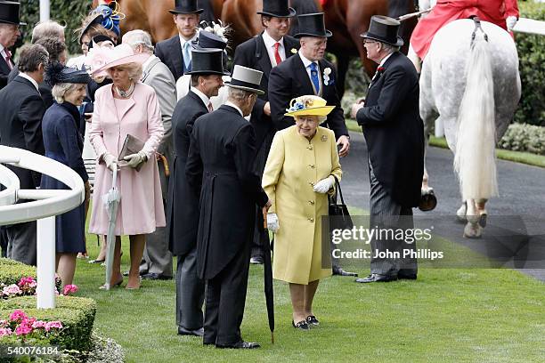 Prince Philip, Duke of Ediburgh and Queen Elizabeth II attend day 1 of Royal Ascot at Ascot Racecourse on June 14, 2016 in Ascot, England.