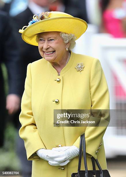Queen Elizabeth II and Prince Philip, Duke of Edinburgh arrive in the parade ring at Royal Ascot 2016 at Ascot Racecourse on June 14, 2016 in Ascot,...
