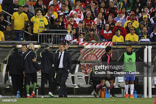 Brazil head coach Dunga on the sideline during Brazil's 1-0 loss during the Brazil Vs Peru Group B match of the Copa America Centenario USA 2016...