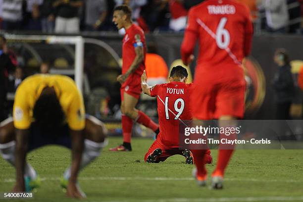 Yoshimar Yotun of Peru celebrates his sides win during the Brazil Vs Peru Group B match of the Copa America Centenario USA 2016 Tournament at...