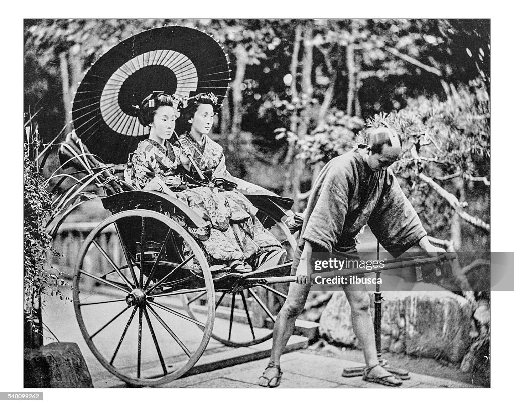 Fotografía de estilo japonés jinricksha antigüedades de fines de siglo XIX