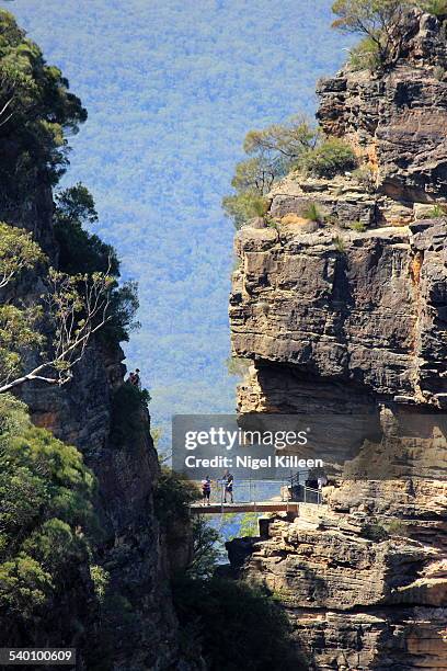 three sisters, blue mountains national park - blue mountains australia stock-fotos und bilder