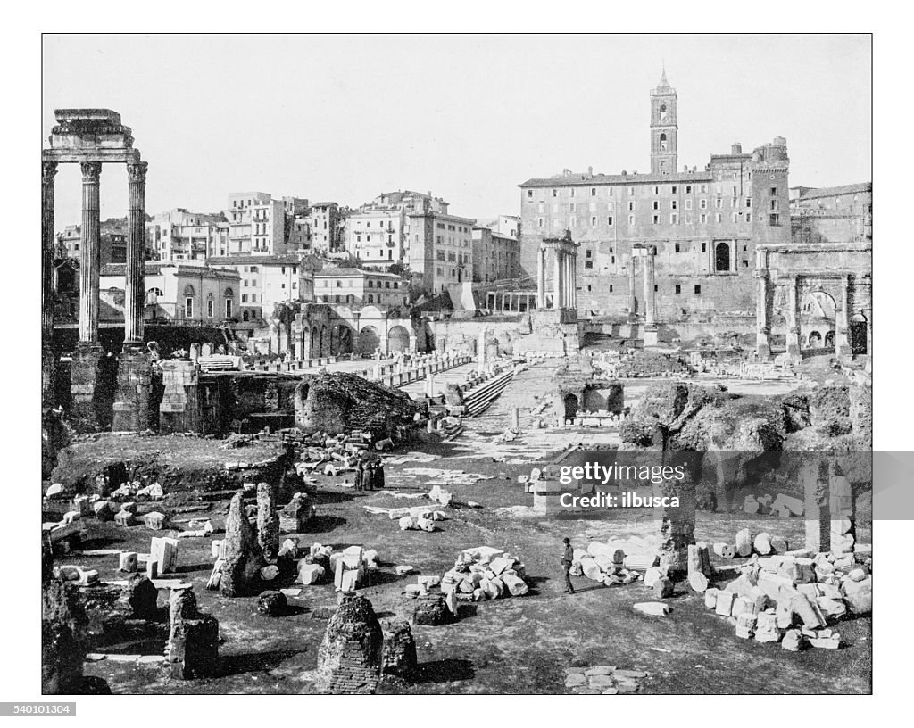 Antique photograph of panoramic view of Roman forum(Rome, Italy)-19th century