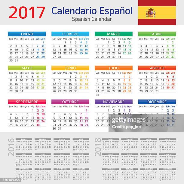 spanish calendar 2017 / spanish calendar 2017 - july 2018 calendar stock illustrations