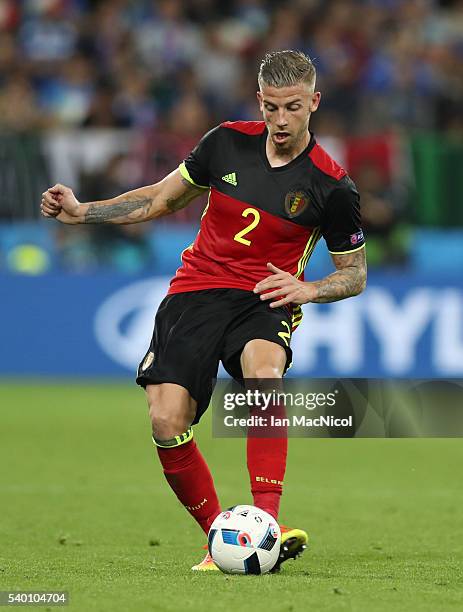 Toby Alderweireld of Belgium controls the ball during the UEFA EURO 2016 Group E match between Belgium and Italy at Stade des Lumieres on June 13,...