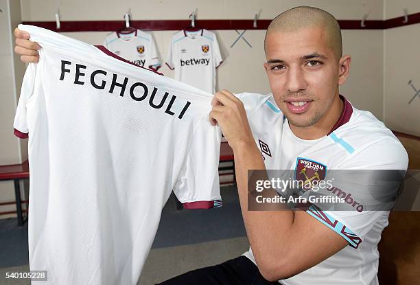 West Ham United Unveil New Signing Sofiane Feghouli at Boleyn Ground on June 14, 2016 in London, England.