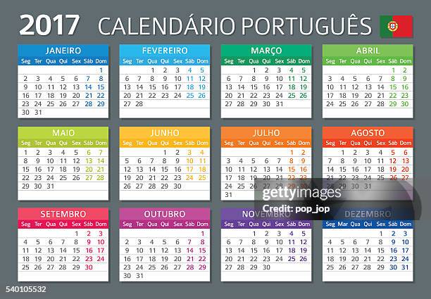 portuguese calendar 2017 / portuguese calendar 2017 - july 2018 calendar stock illustrations
