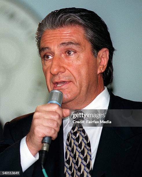 Nick Politis speaks to a vocal Greek crowd, Sydney, 31 January 1998. SHD Picture by ANTHONY JOHNSON