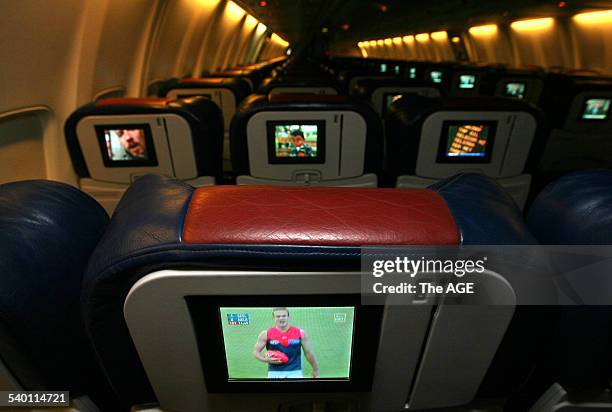 Inside the new Virgin Plane which now provides Foxtel channels to passengers. 28TH AUGUST 2006 THE AGE NEWS Picture by WAYNE TAYLOR