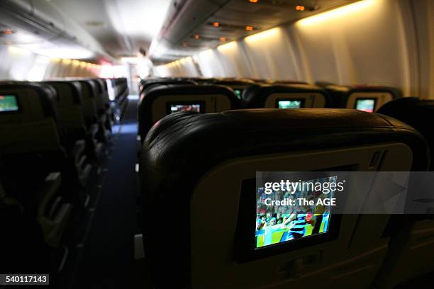 Inside the new Virgin Plane which now provides Foxtel chanels to passengers. 28TH AUGUST 2006 THE AGE NEWS Picture by WAYNE TAYLOR