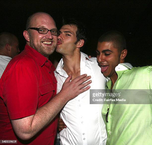 From left, Paul Hayes, Fabian Joly and Lior Abrahami at the Jatali sixth birthday party at Hugo's Skyy Bar II in Kings Cross, Sydney, 8 March 2007....