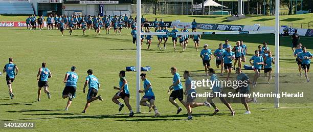 The Cronulla Sharks take part in a full club training session at Shark Park, 20 February 2007. SMH Picture by CRAIG GOLDING