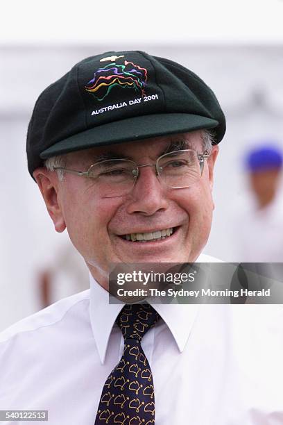 Prime Minister John Howard at the Heritage Cricket Match on the shores of Lake Burley Griffin in Canberra to celebrate a Century of Australian...
