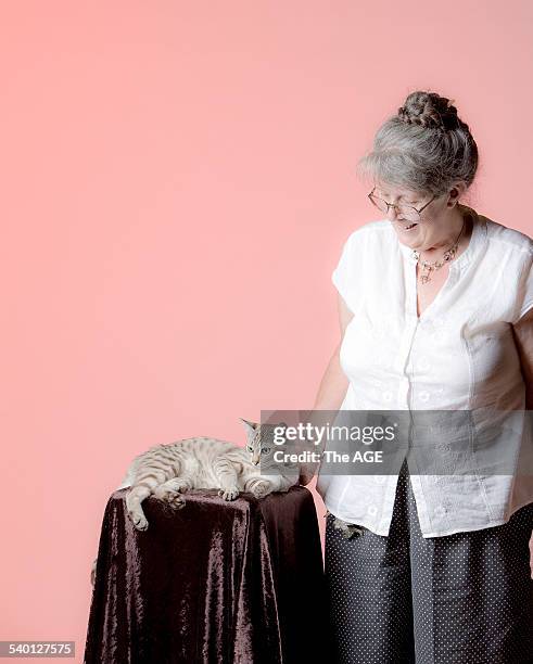 Truda Straede and her Australian Mist, Manderville, 29 March 2010. THE AGE Picture by DANIEL MAHON