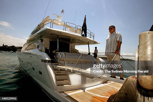 Sydney businessman John Symond at Rose Bay wharf about to get onboard his new superyacht Xanadu, 4 February 2007. SMH Picture by BEN RUSHTON