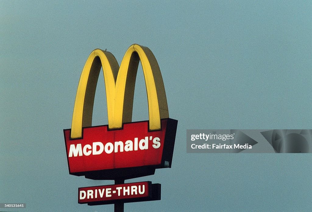 A McDonald's Drive Thru sign, 18 January 2000. AFR Picture by MICHELE MOSSOP
