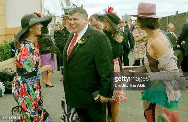 Spring Racing Carnival 2006. Aussie Home Loans' John Symond with Simone Bartley, right, at the 2006 Melbourne Cup at Flemington Racecourse, 7...