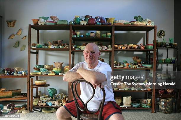 Professor Keith Bennett with some of his Australiana collection that he will be auctioning off, 16 February 2007 SMH NEWS Picture by BRENDAN ESPOSITO