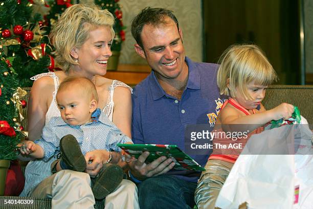Australian cricketer Matthew Hayden and wife, Kellie, with son Josh and daughter Grace before Christmas lunch at Crown Casino in Melbourne, prior to...