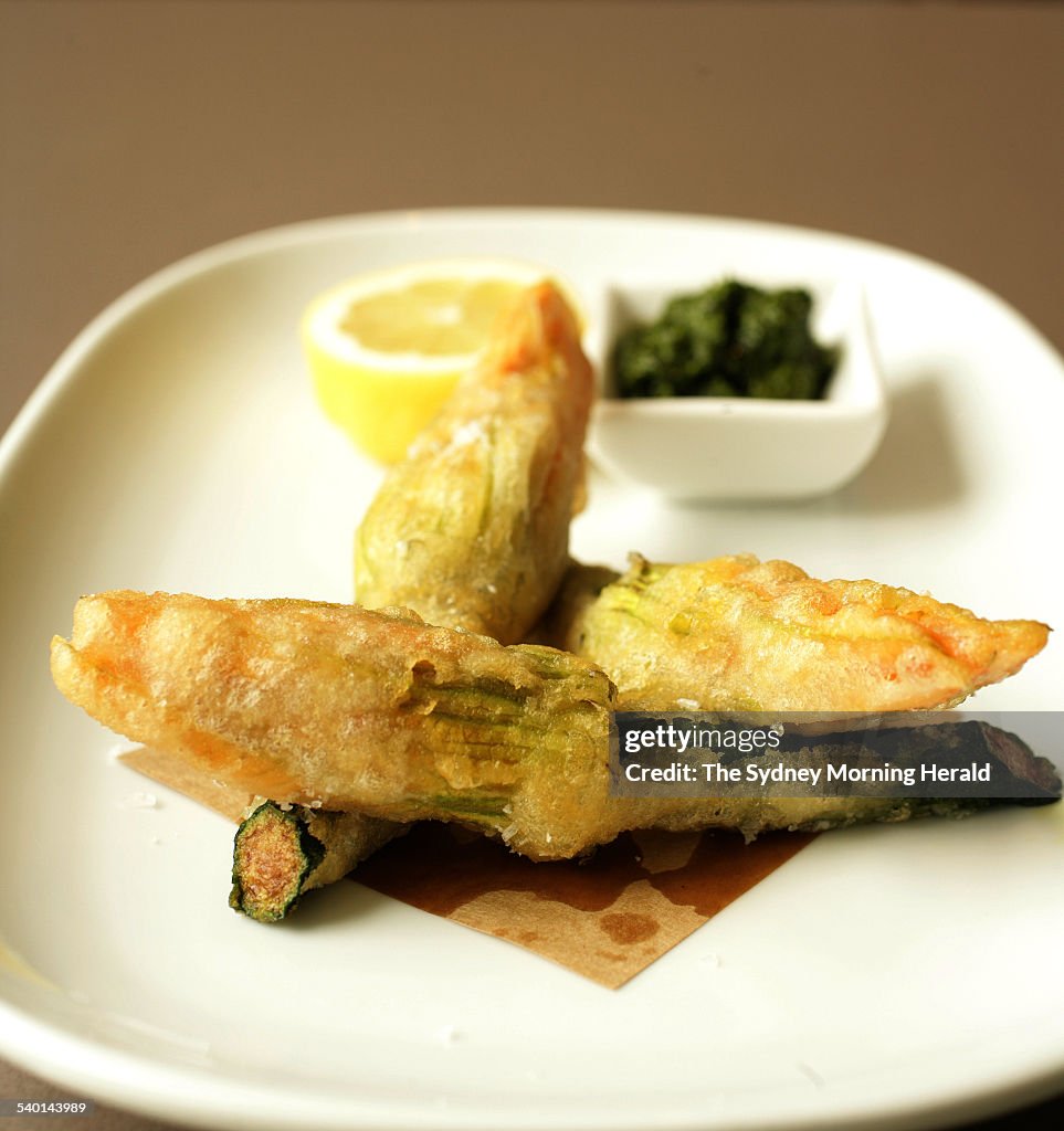 Deep-fried stuffed zuchini flowers from Garfish restaurant, Manly, 15 November 2