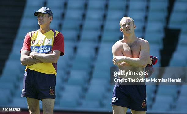 Brisbane Broncos coach Wayne Bennett with Darren Lockyer during a team training session at Aussie Stadium, 21 September 2006. SMH Picture by TIM...