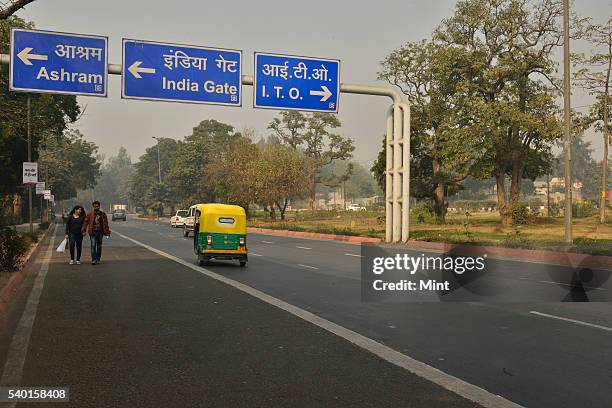 Empty road at Pragati Maidan on fifth day of odd-even Rule on January 5, 2015 in New Delhi, India.