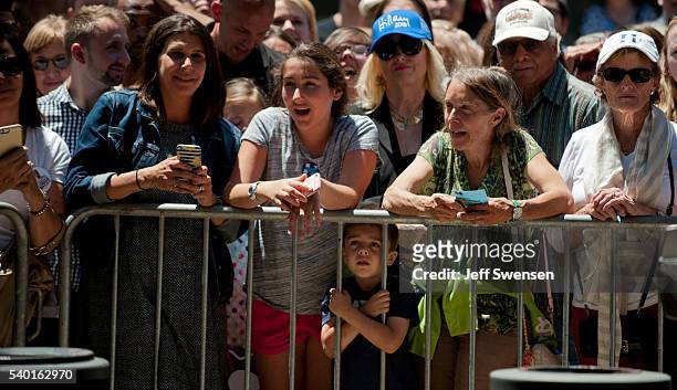 Supporters gather for a chance to see presumptive Democratic nominee for president Hillary Clinton who spoke at the International Brotherhood of...