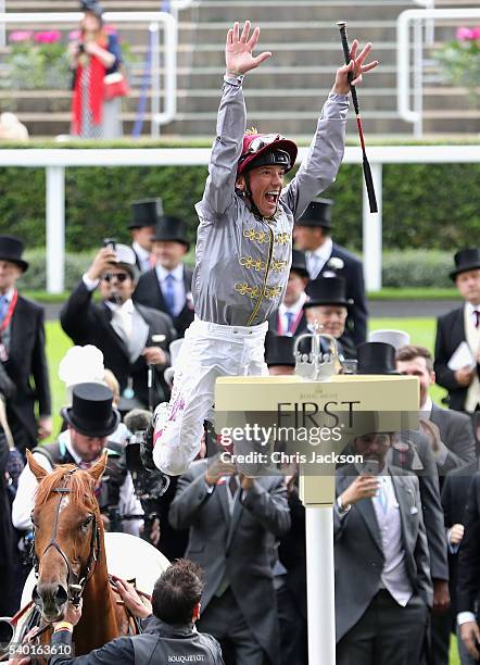 Frankie Dettori on board Galileo Gold celebrates after winning the St James's Palace Stakes at Royal Ascot 2016 at Ascot Racecourse on June 14, 2016...