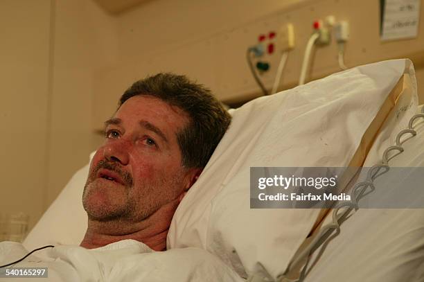 Navigator Mick Hone in the Royal Perth Hospital with broken ribs and a broken pelvis, after a rally car crash which killed racing car driver Peter...