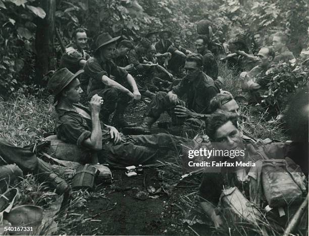 Diggers on the Kokoda Trail in World War II. NEW GUINEA; 690311; SUN HERALD 11/3; PHOTO SUPPLIED MILITARY; PHOTO SHOWS AUSTRALIAN TROOPS WHO PURSUED...