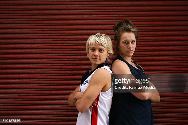 Sydney University Flames basketball player, Mikaela Dombkins, right, and Erin Phillips, from the WNBA side Connecticut Sun, 25 November 2006. SHD...