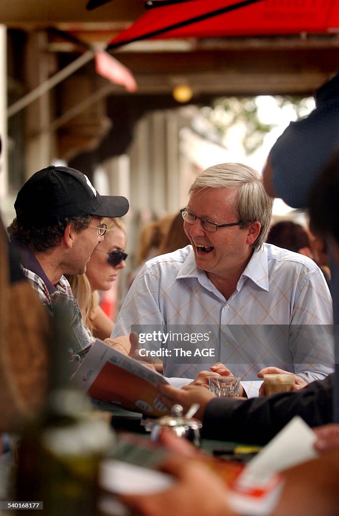 Federal Labor politician Kevin Rudd at a coffee shop in Fitzroy Street, St Kilda