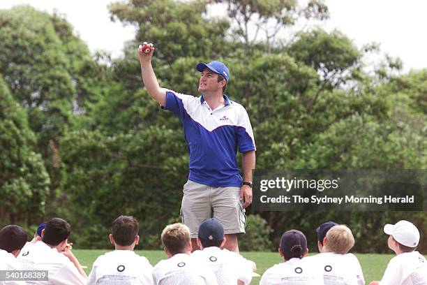 Australian bowler Stuart MacGill at a training clinic for young crickters at St Joseph's College, Hunters Hill, after receiving news of his selection...