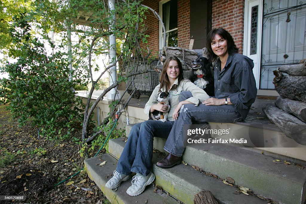 Pat Rice Daughter Patrice Newell, with her daughter Aurora and puppy Badger, on her ...