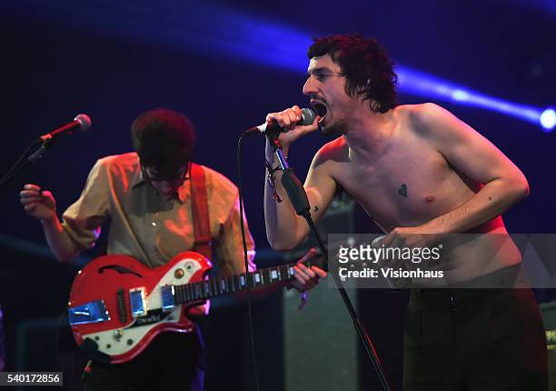 Lias Saoudi, lead singer with Fat White Family, performs on the Big Top stage on day one of the Parklife 2016 Festival on June 11, 2016 in...