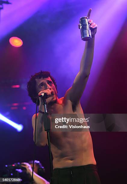 Lias Saoudi, lead singer with Fat White Family, performs on the Big Top stage on day one of the Parklife 2016 Festival on June 11, 2016 in...