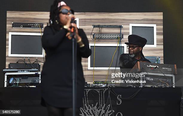 Jazzie B from Soul ll Soul performs with Caron Wheeler on the Main Stage on day one of the Parklife 2016 Festival on June 11, 2016 in Manchester,...