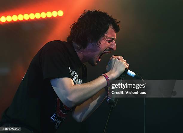 Fat White Family singer Lias Saoudi performs on the Big Top stage on day one of the Parklife 2016 Festival on June 11, 2016 in Manchester, England.