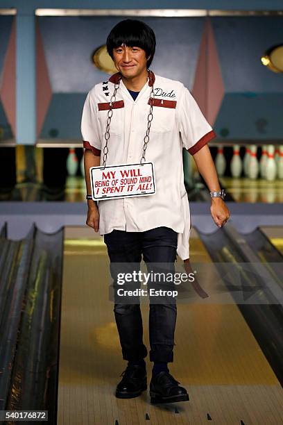 Designer Mihara Yasuhiro walks the runway at the Maison Mihara Yasuhiro show during The London Collections Men SS17 at on June 13, 2016 in London,...