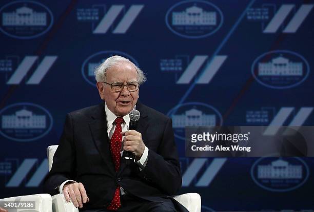 Warren Buffett participates in a discussion during the White House Summit on the United State Of Women June 14, 2016 in Washington, DC. The White...