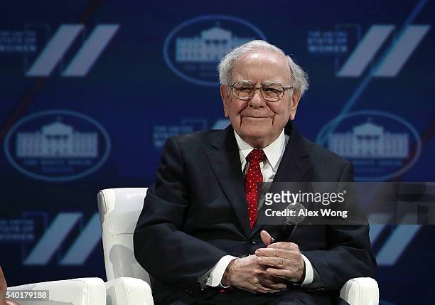 Warren Buffet participates in a discussion during the White House Summit on the United State Of Women June 14, 2016 in Washington, DC. The White...