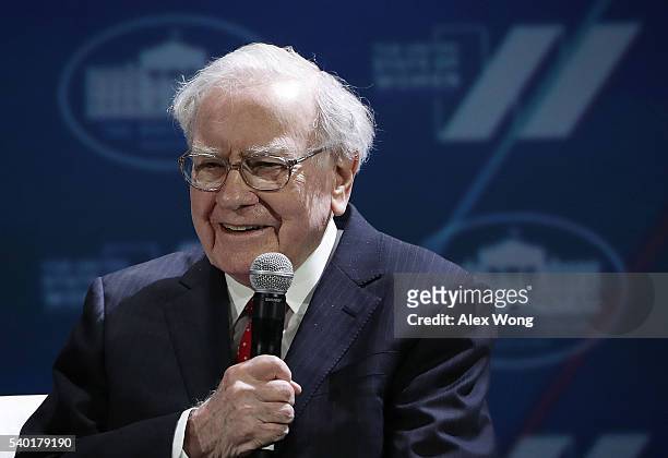 Warren Buffett participates in a discussion during the White House Summit on the United State Of Women June 14, 2016 in Washington, DC. The White...