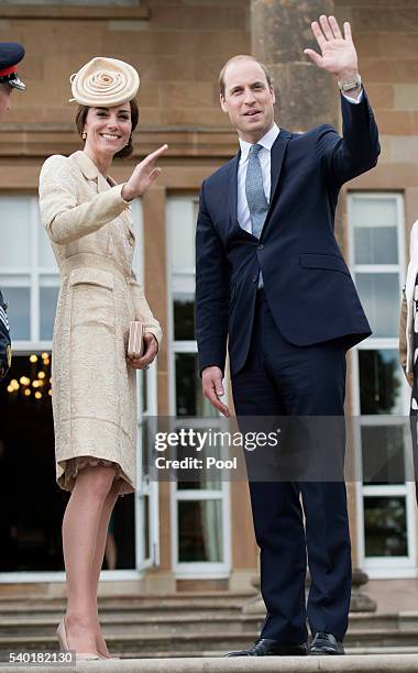 Catherine, Duchess of Cambridge and Prince William, Duke of Cambridge attend the Secretary of State's annual Garden party at Hillsborough Castle on...