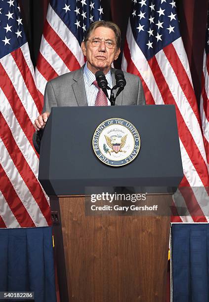 Former NY Jet and Pro Football Hall of Fame quarterback, event honoree Joe Namath speaks on stage during the 75th Annual Father Of The Year Awards...