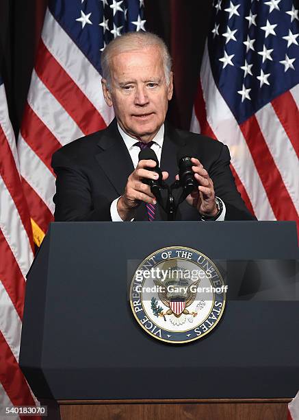 Vice President of the United States, event honoree Joe Biden speaks on stage during the 75th Annual Father Of The Year Awards Luncheon at The New...