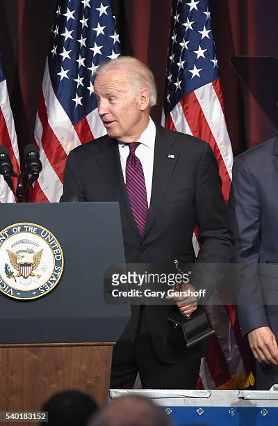 Event honoree, Vice President of the United State Joe Biden seen on stage while recieiving his award during the 75th Annual Father Of The Year Awards...