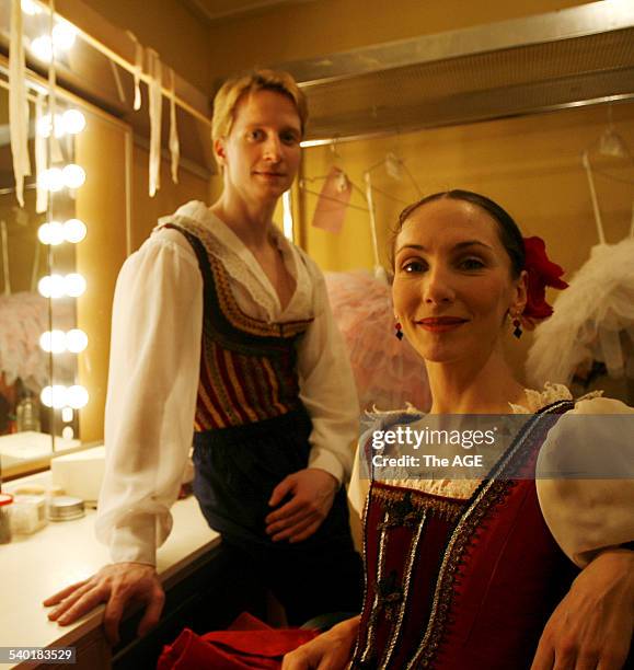 Dancer Ethan Stiefel, left, star of New York's American Ballet Theatre, in the dressing room with Rachel Rawlins, before rehearsals for their lead...