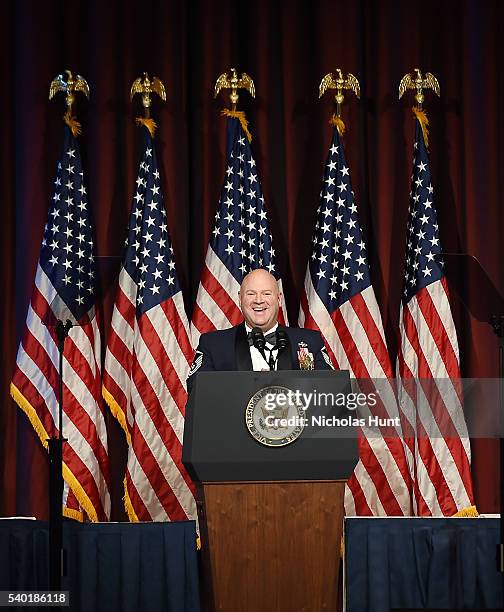 Event honoree Christopher A. Irving speaks at the 75th Annual Father Of The Year Awards Luncheon at New York Marriott Marquis Hotel on June 14, 2016...